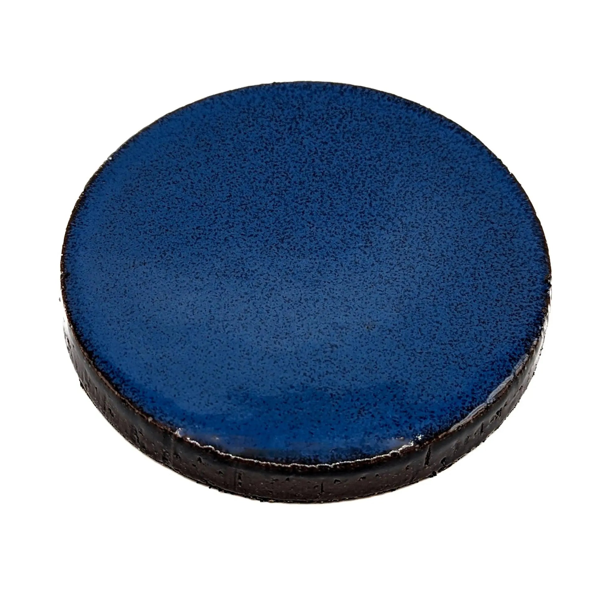 Lapis blue glazed ceramic pillar candle base with cork backing
