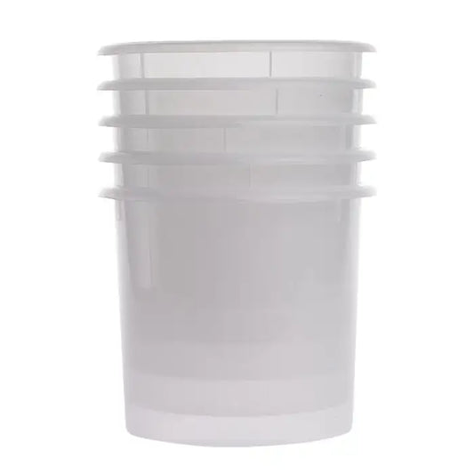 Stack of clear plastic containers on a white background