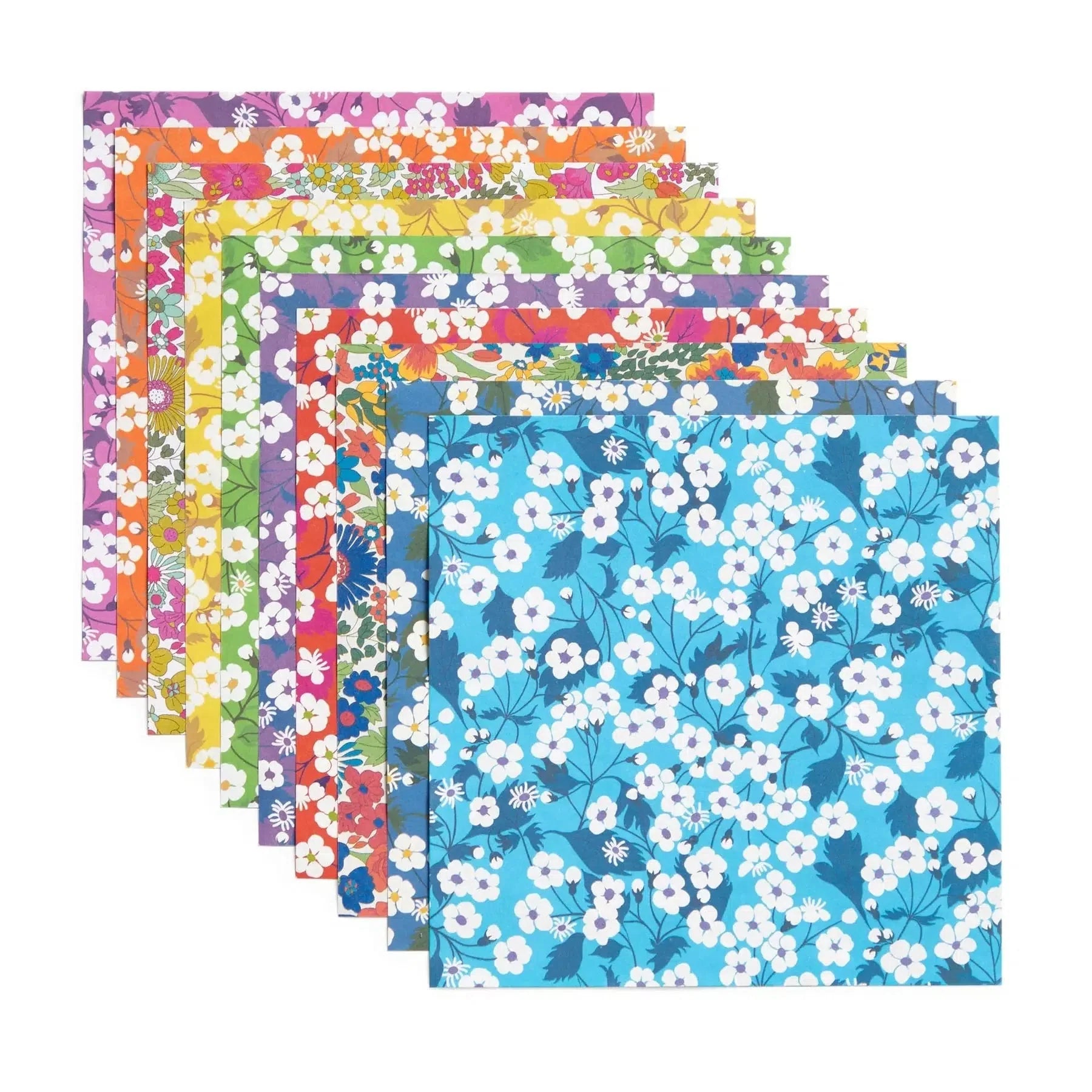 Double-sided Liberty floral origami paper sheets in assorted colorful prints.