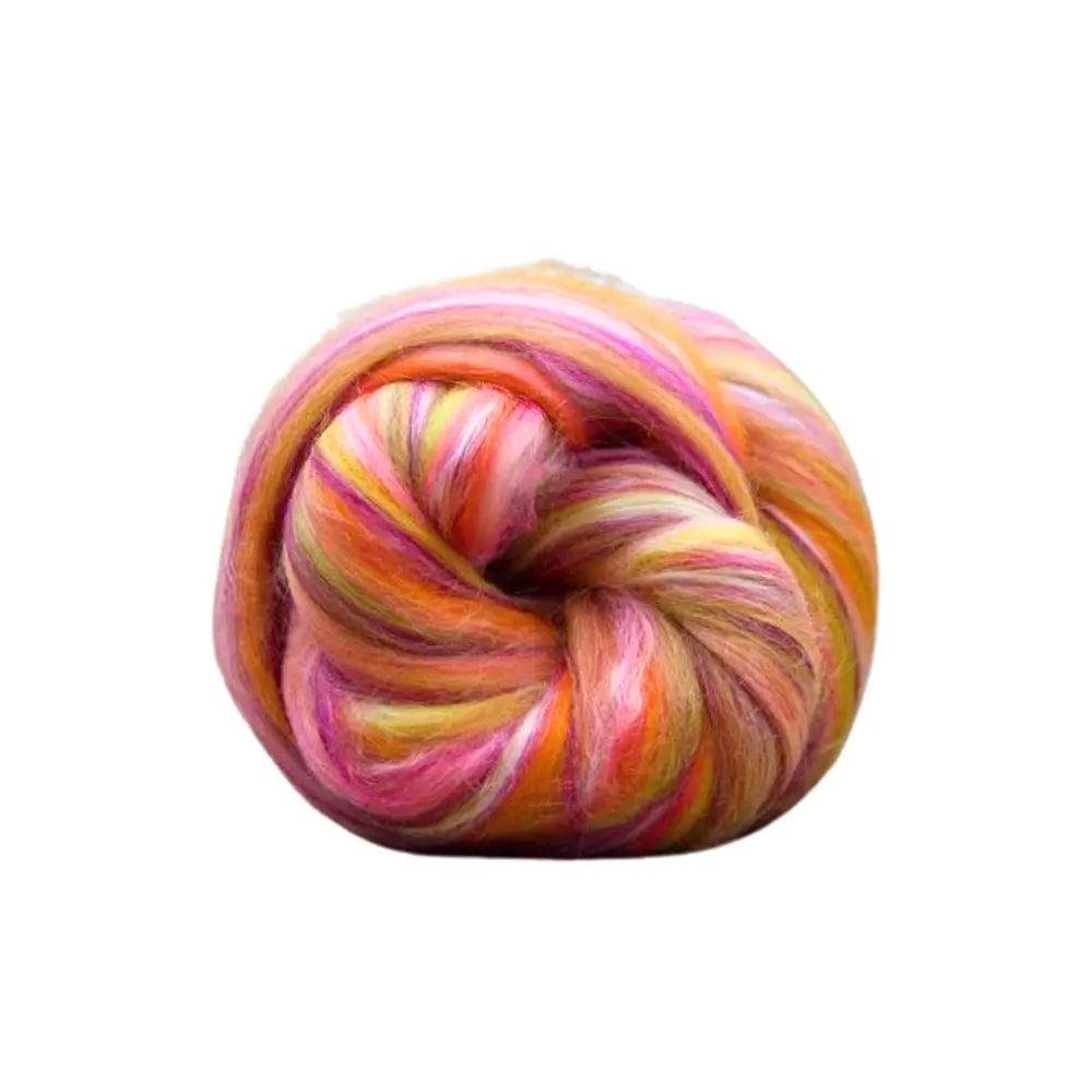 Libra orange tonal merino and tussah silk wool top spinning fiber on white