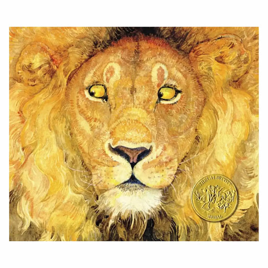 Illustration of a lion's face with a gold emblem on a white background