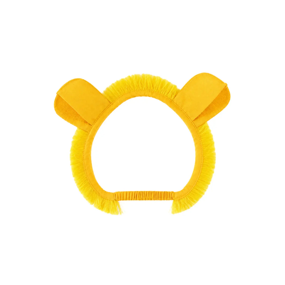 Sarah's Silks lion ears headband with a golden yellow fringed mane and two rounded ears, on a white background