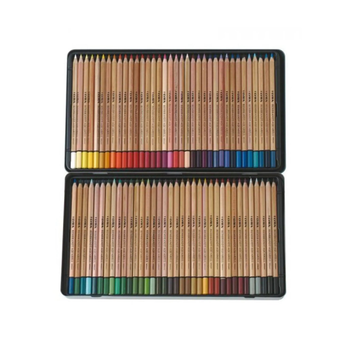 Lyra Rembrandt Aquarell watercolor pencils open tin showing full color range water soluble pencils