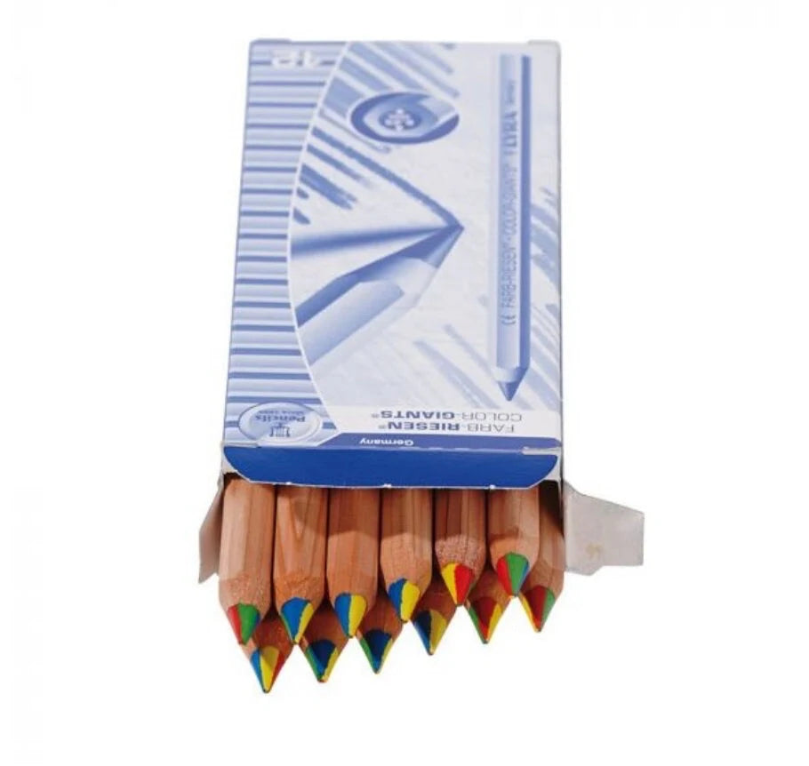 Lyra Color Giant Rainbow Pencils with hexagonal natural wood barrels and four-color leads