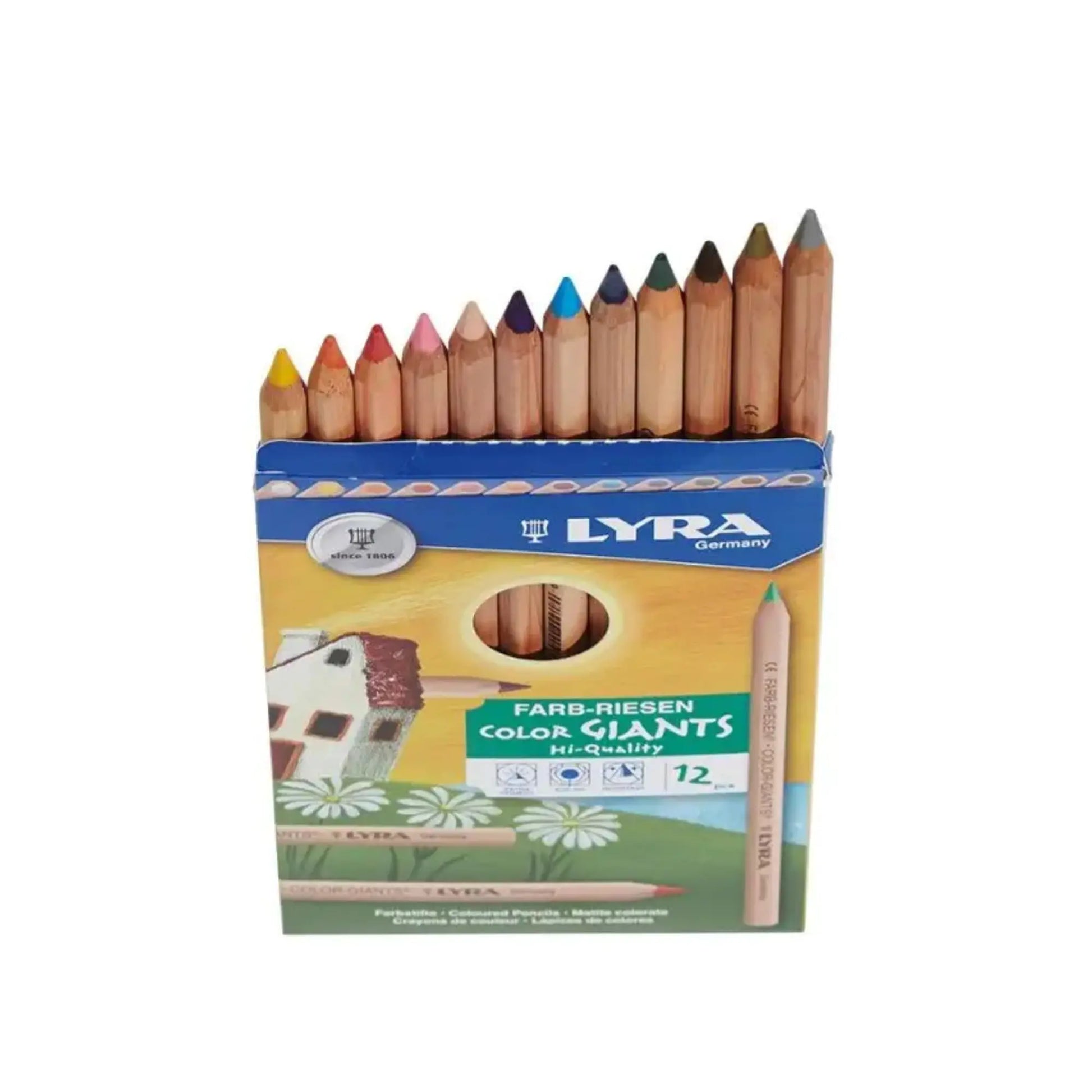 Box of Lyra colored pencils with various colors on a white background