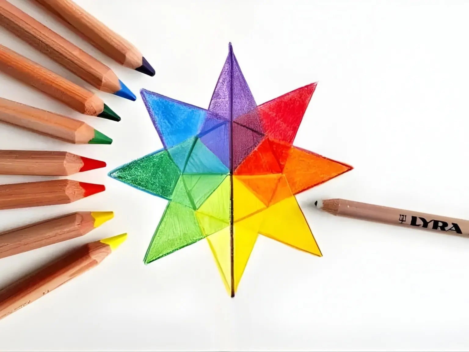 waldorf color wheel star drawing with lyra color giants colored pencils showing blending and layering