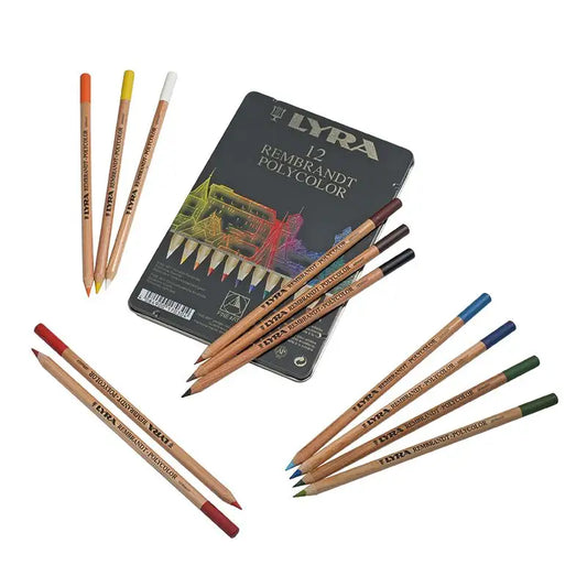 Lyra Rembrandt Polycolor oil-based colored pencils with metal tin and assorted pencils for detailed drawing