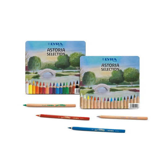 Lyra Super Ferby Astoria colored pencils 18 count tin with triangular pencils for coloring and drawing