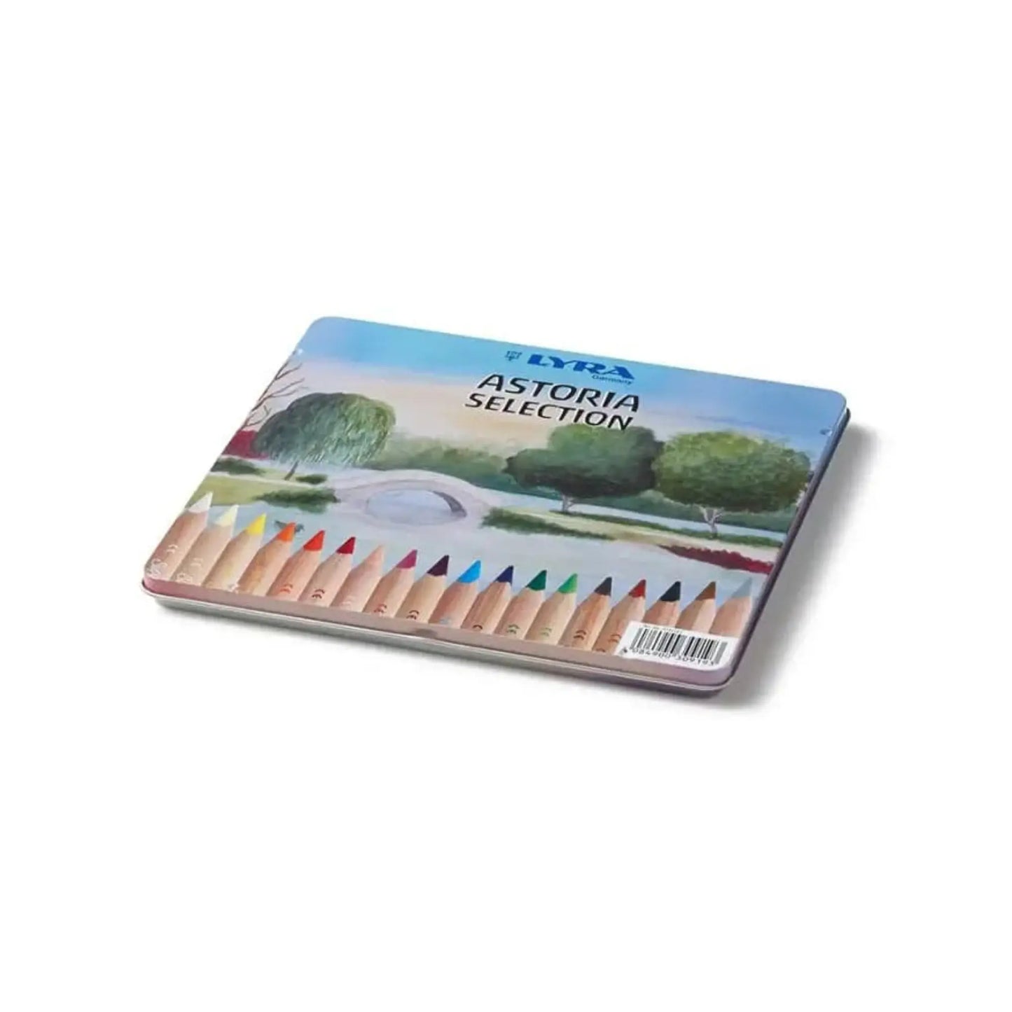 Lyra Super Ferby Astoria triangular colored pencils 18 count tin case front view