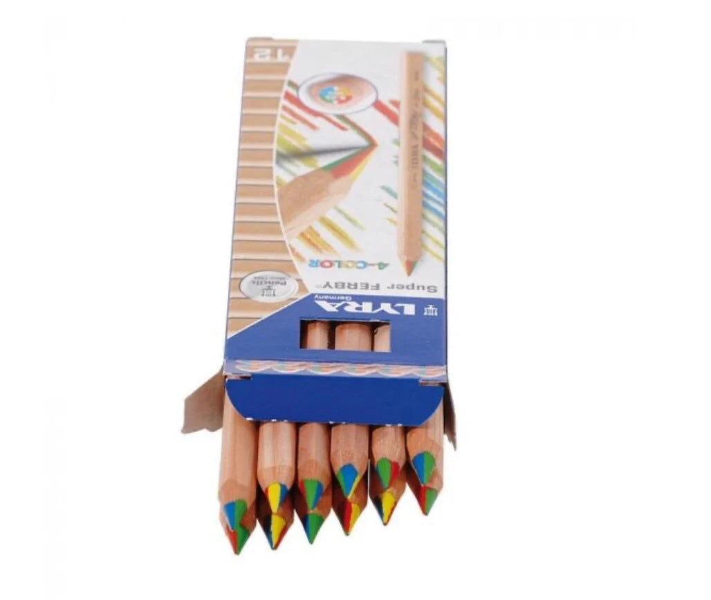 Lyra Super Ferby Rainbow Pencils with triangular natural wood barrels and four-color leads
