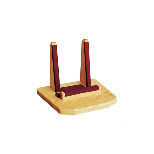 wooden choroi lyre stand with red felt lining pressure point areas