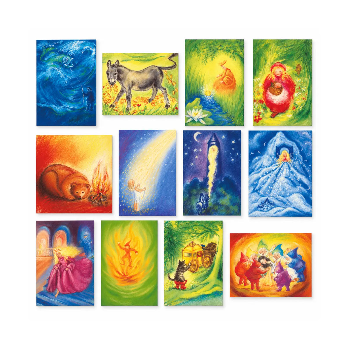 Set of 12 Marjan van Zeyl fairytale postcard collection showing several different well known fairytales