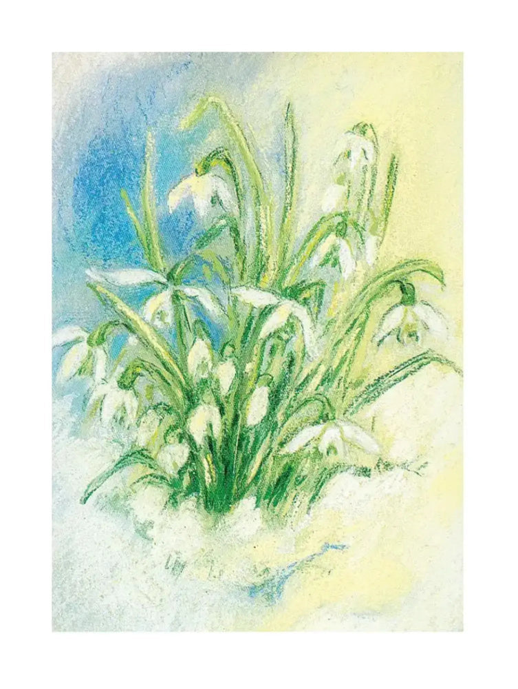 Artistic depiction of snowdrops with a watercolor background
