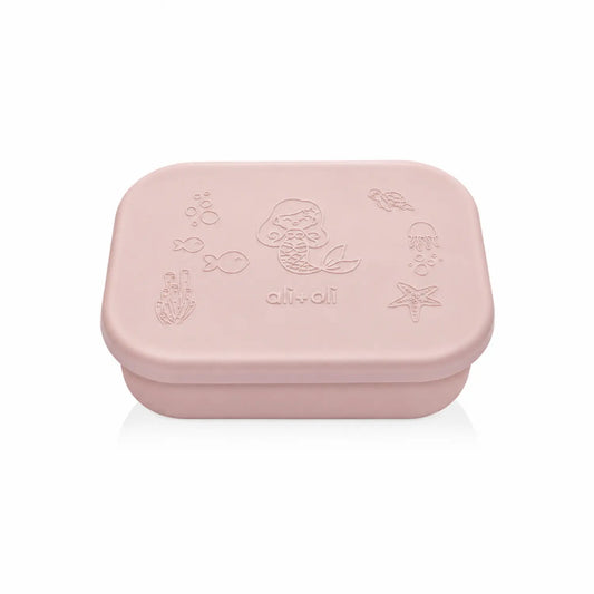 Ali+Oli Mermaid bento box with retail packaging showing 100% food-grade silicone.