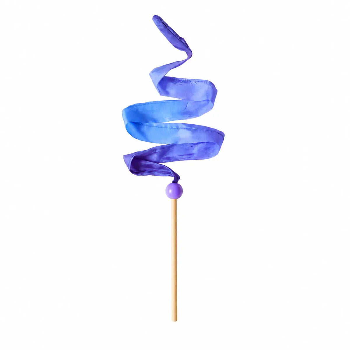 Sarah’s Silks Mini Butterfly Streamer Wand with birch wood handle and purple mulberry silk streamer.
