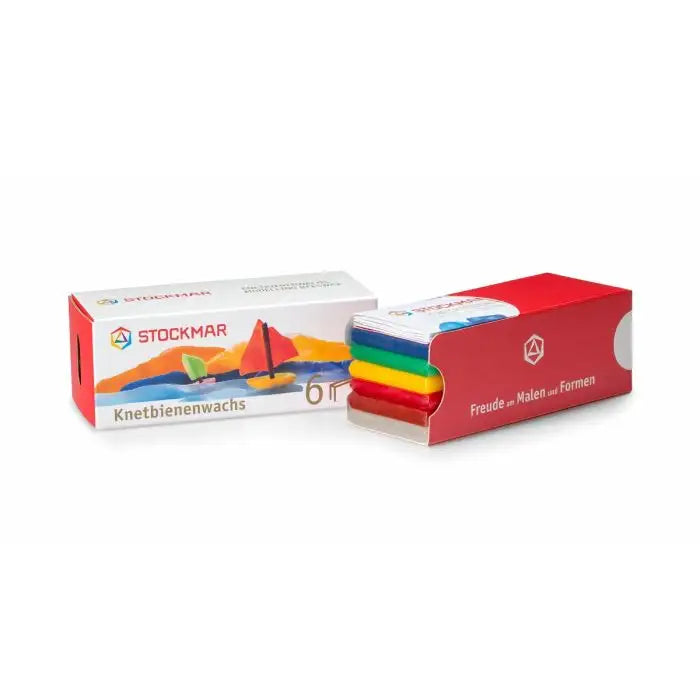 Modeling beeswax assorted colors by Stockmar in open box showing layered sheets and color range