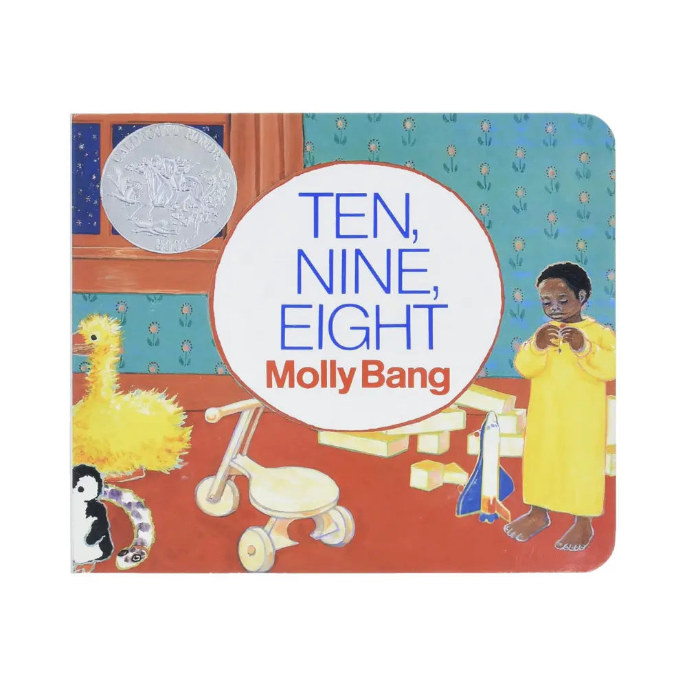 Children's book titled 'Ten, Nine, Eight' by Molly Bang with colorful illustrations on a white background.