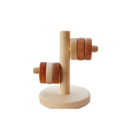 Montessori horizontal stacker with removable wooden discs for fine motor play