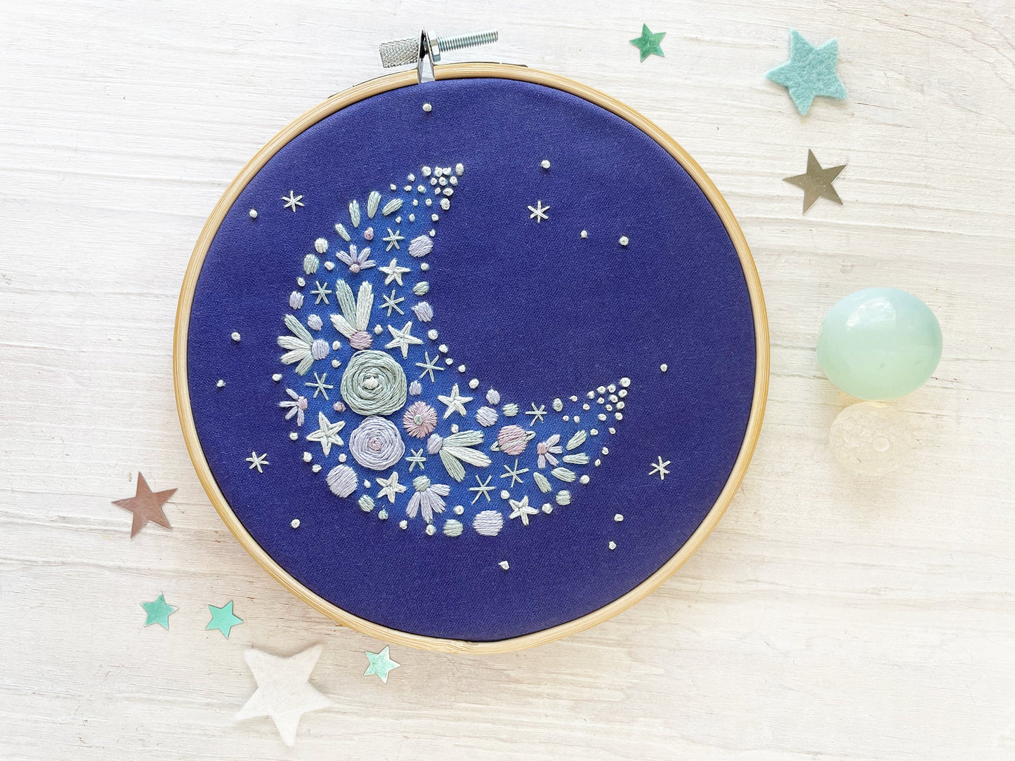 Floral Crescent Moon Hand Embroidery Kit