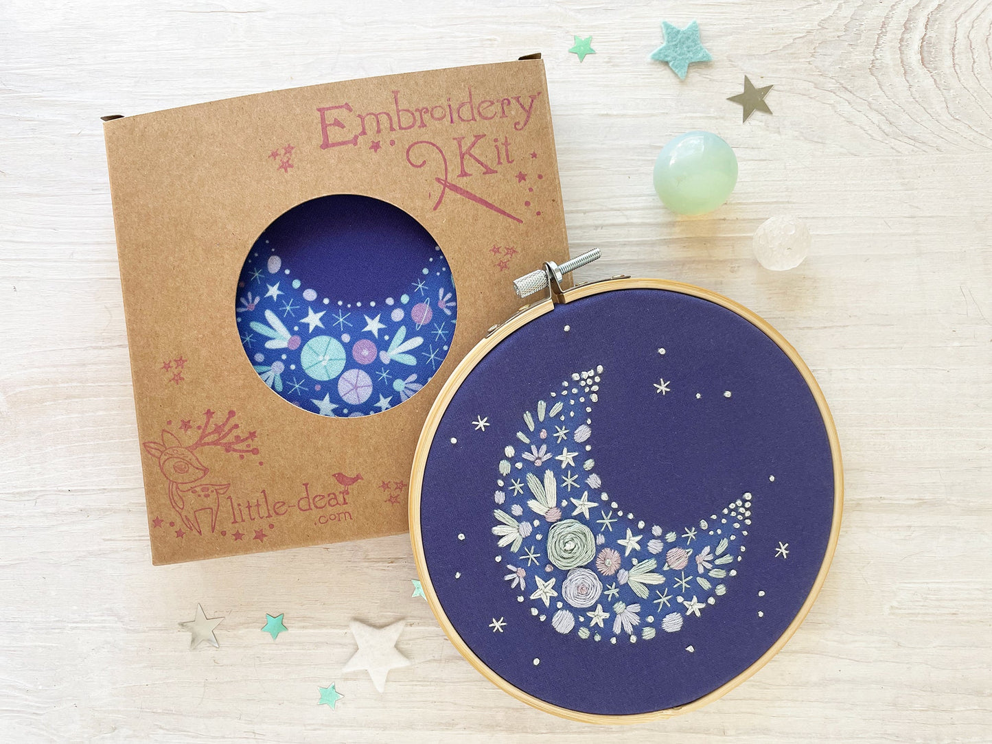 Floral Crescent Moon Hand Embroidery Kit