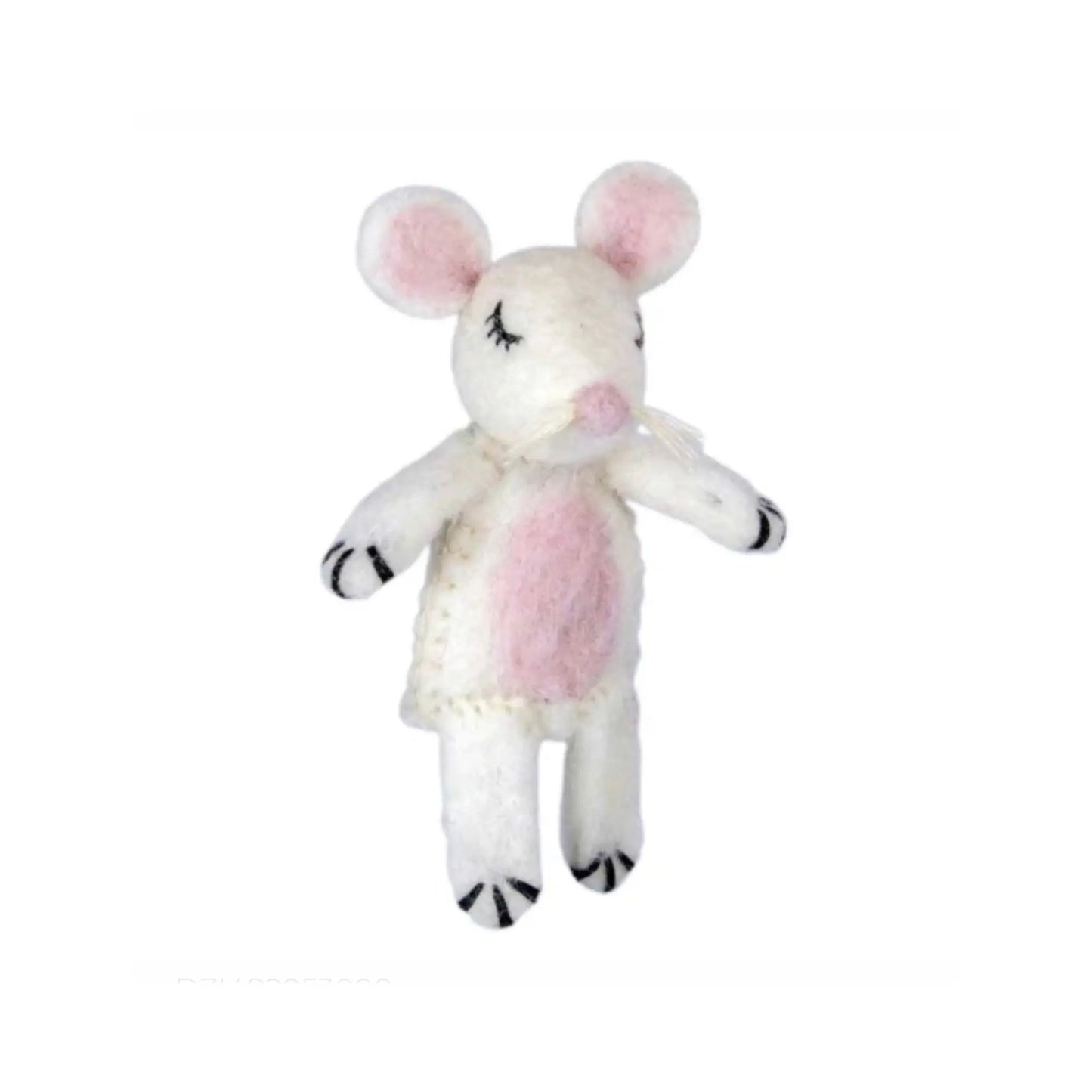 Wool felt mouse finger puppet on a white background