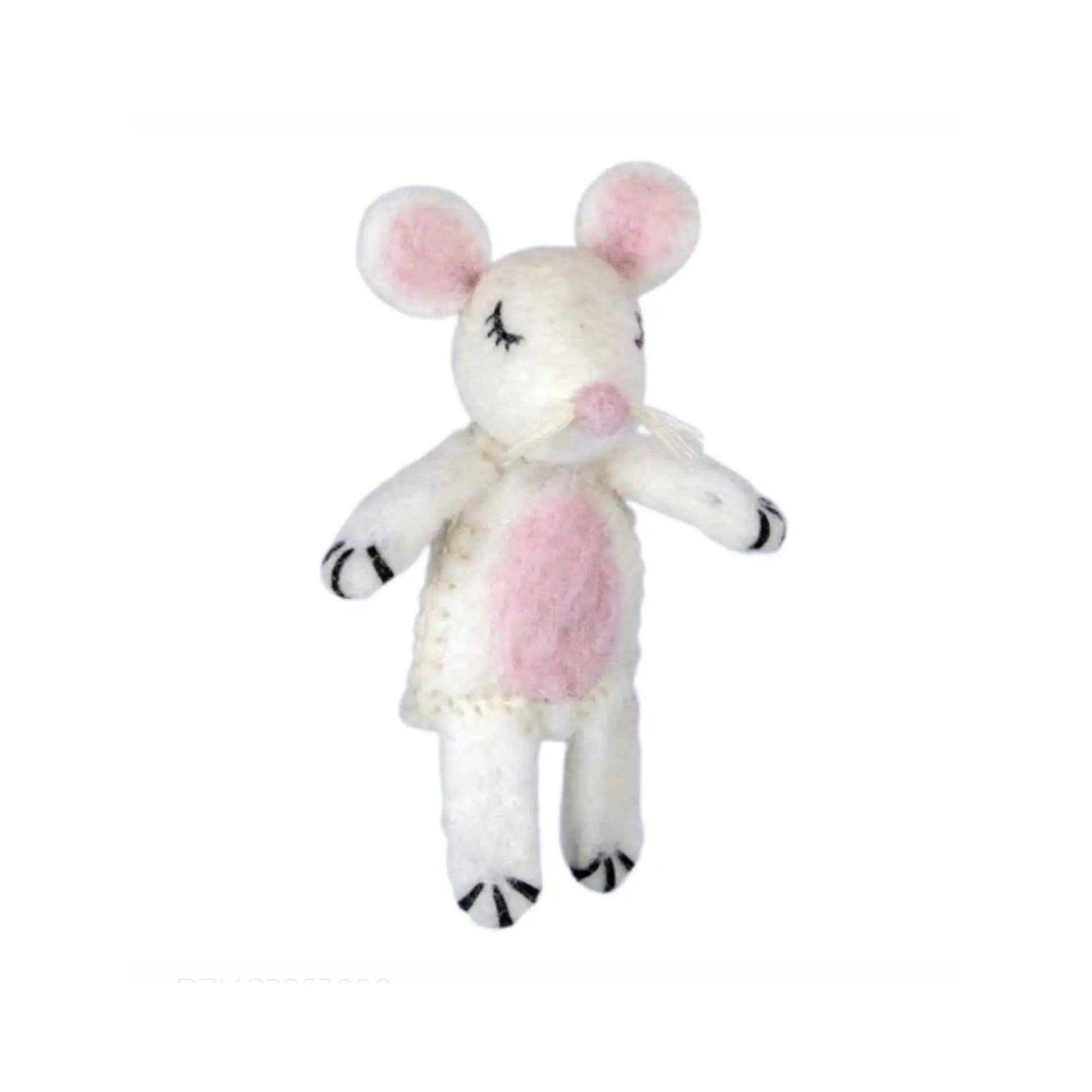Wool felt mouse finger puppet on a white background