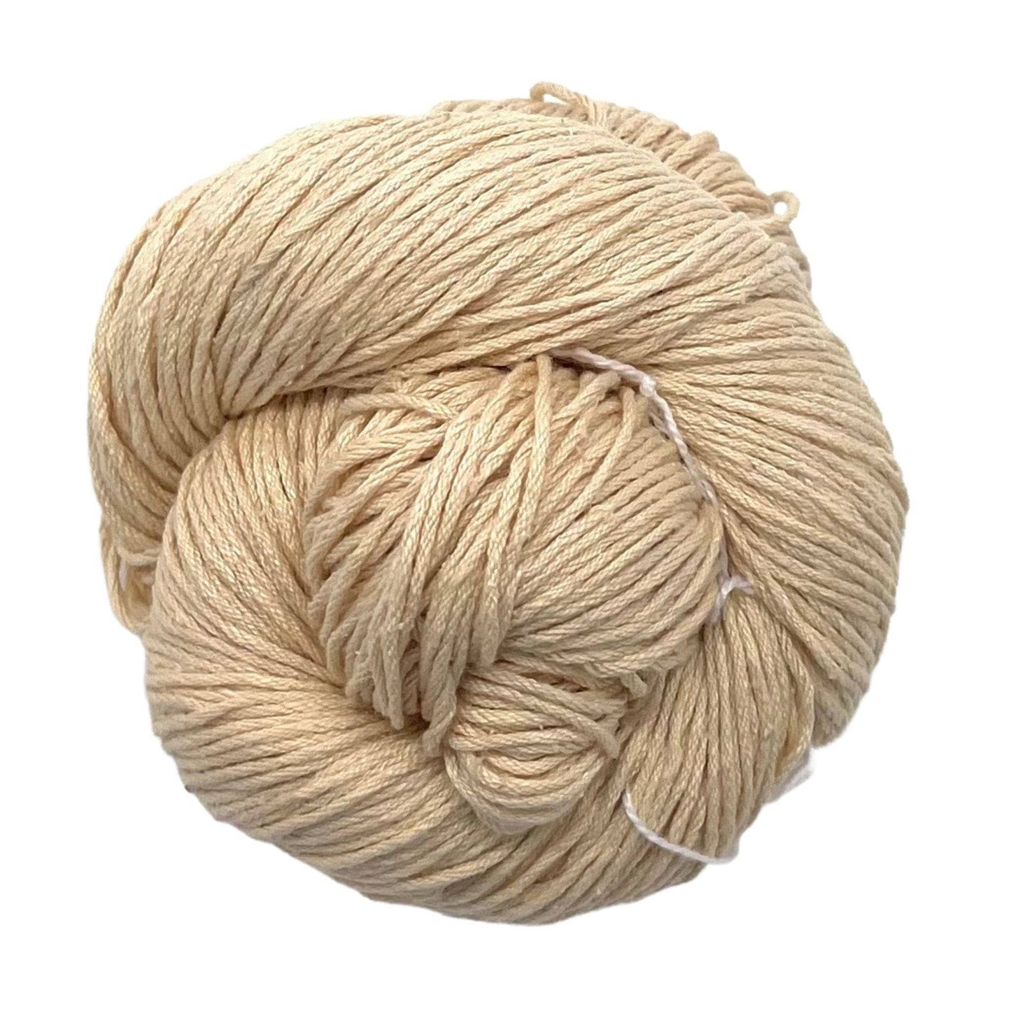 Beige ,Mulberry silk skein of yarn on a white background