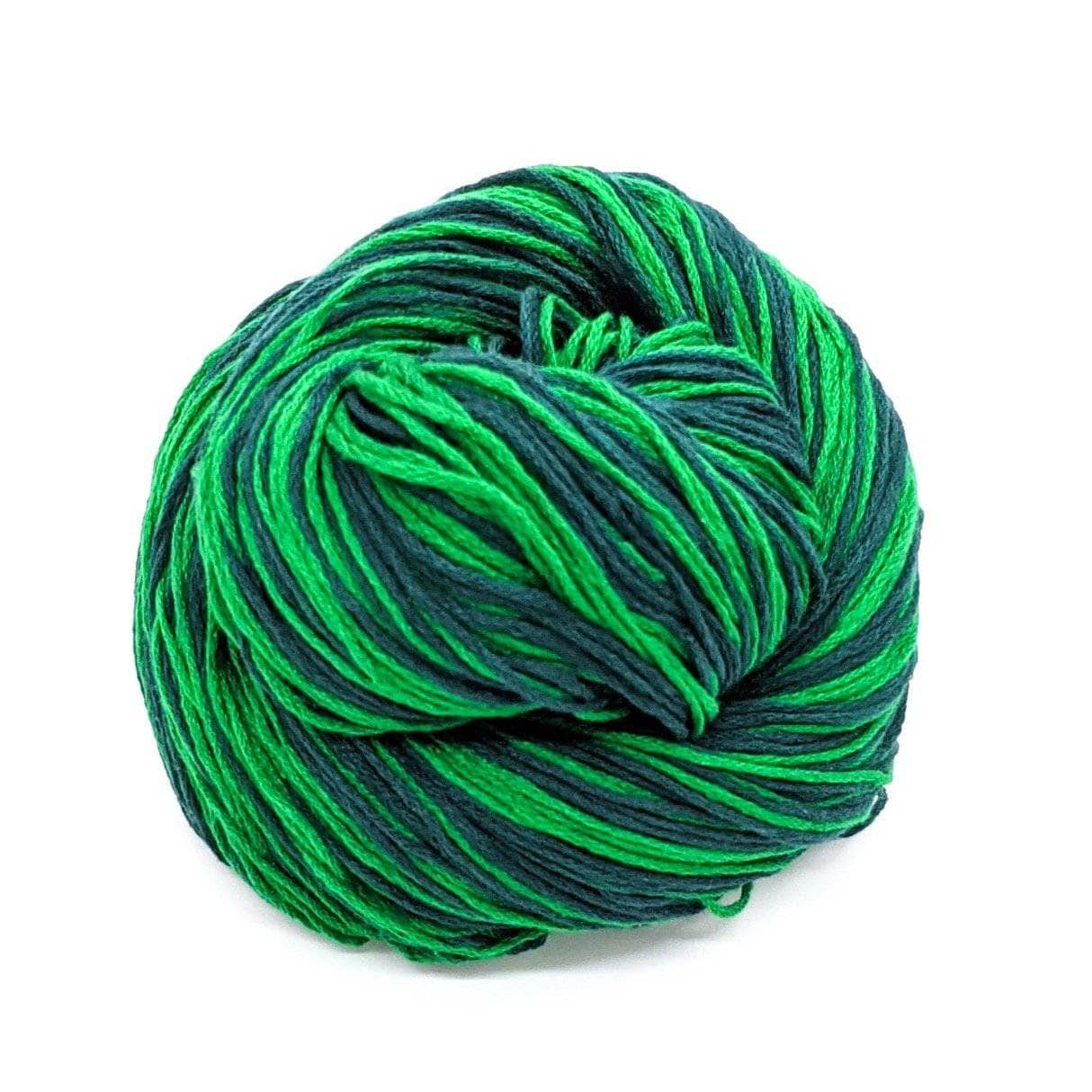Two tone green Mulberry silk fingering weight yarn on white