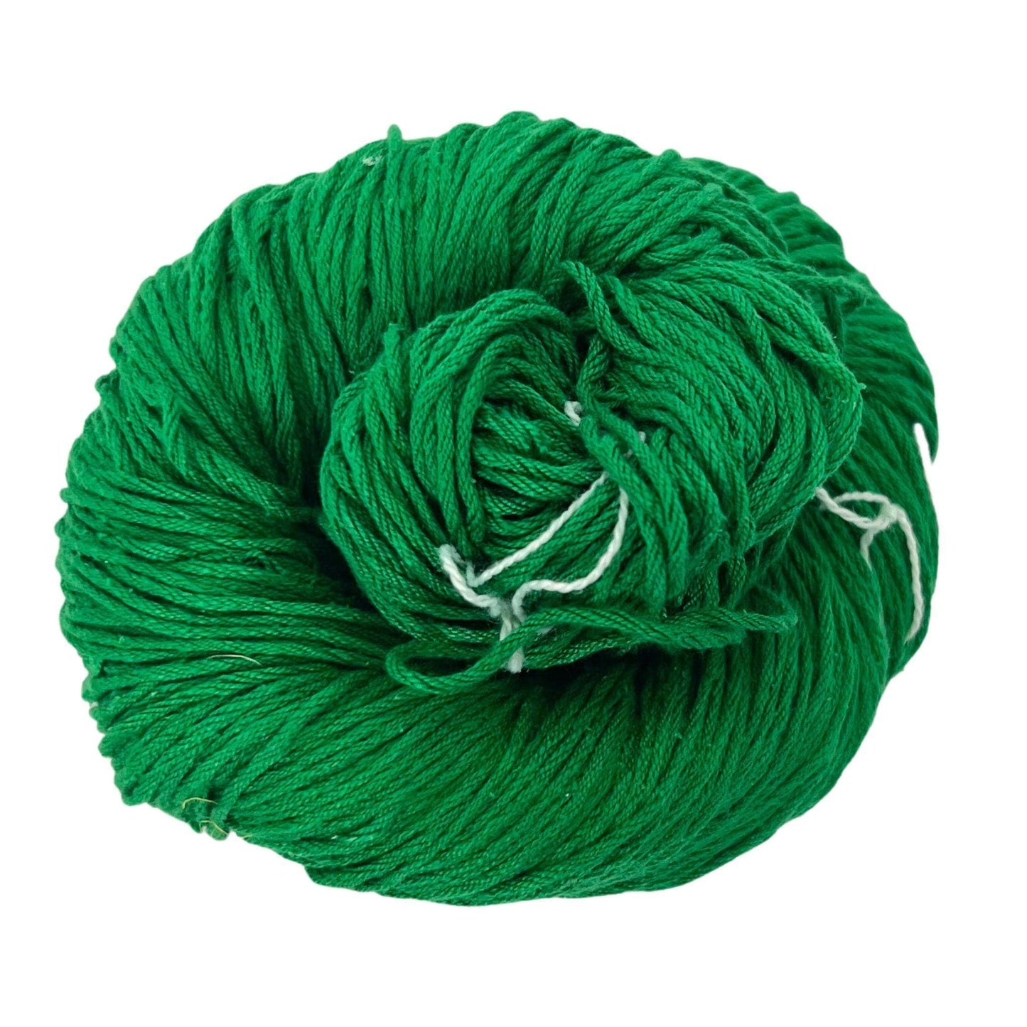 Mulberry silk fingering weight yarn in jade on a white background