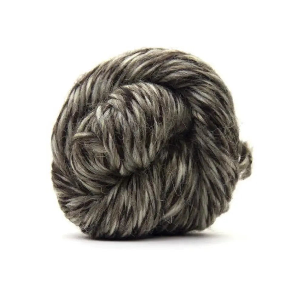 Gray and white skein of yarn on a white background