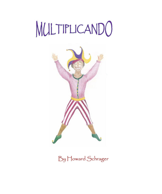 Book cover of 'Multiplicando' with a colorful illustration of a jester on a white background.