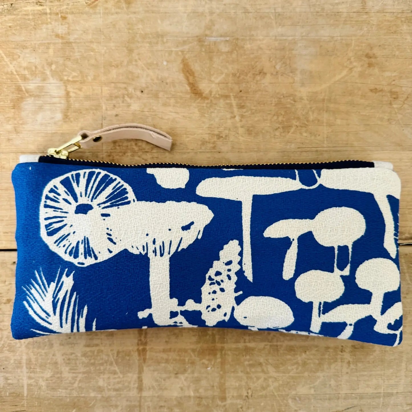 Royal blue cotton mushroom pencil bag by Erin Flett 