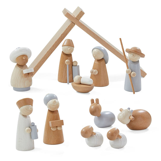 Natural Wood Nativity Set – Wooden Christmas Figures