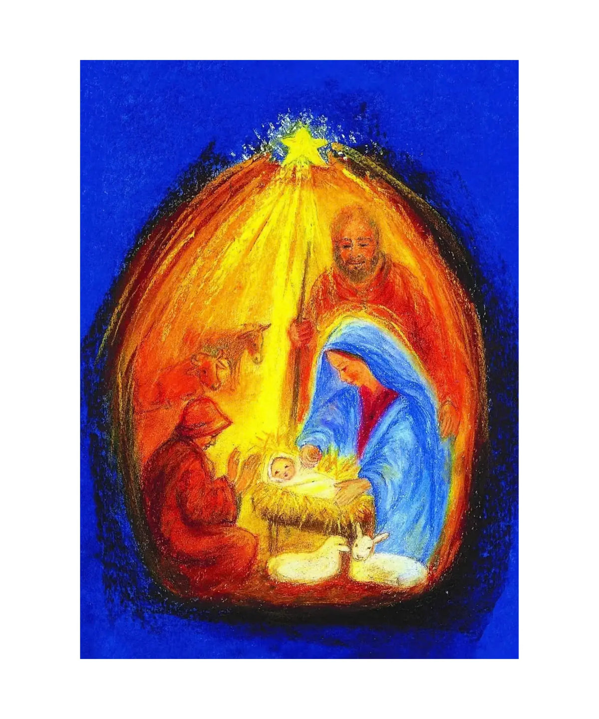 In Bethlehem's Stable postcard by Marjan van Zeyl showing Mary, Joseph, and baby Jesus