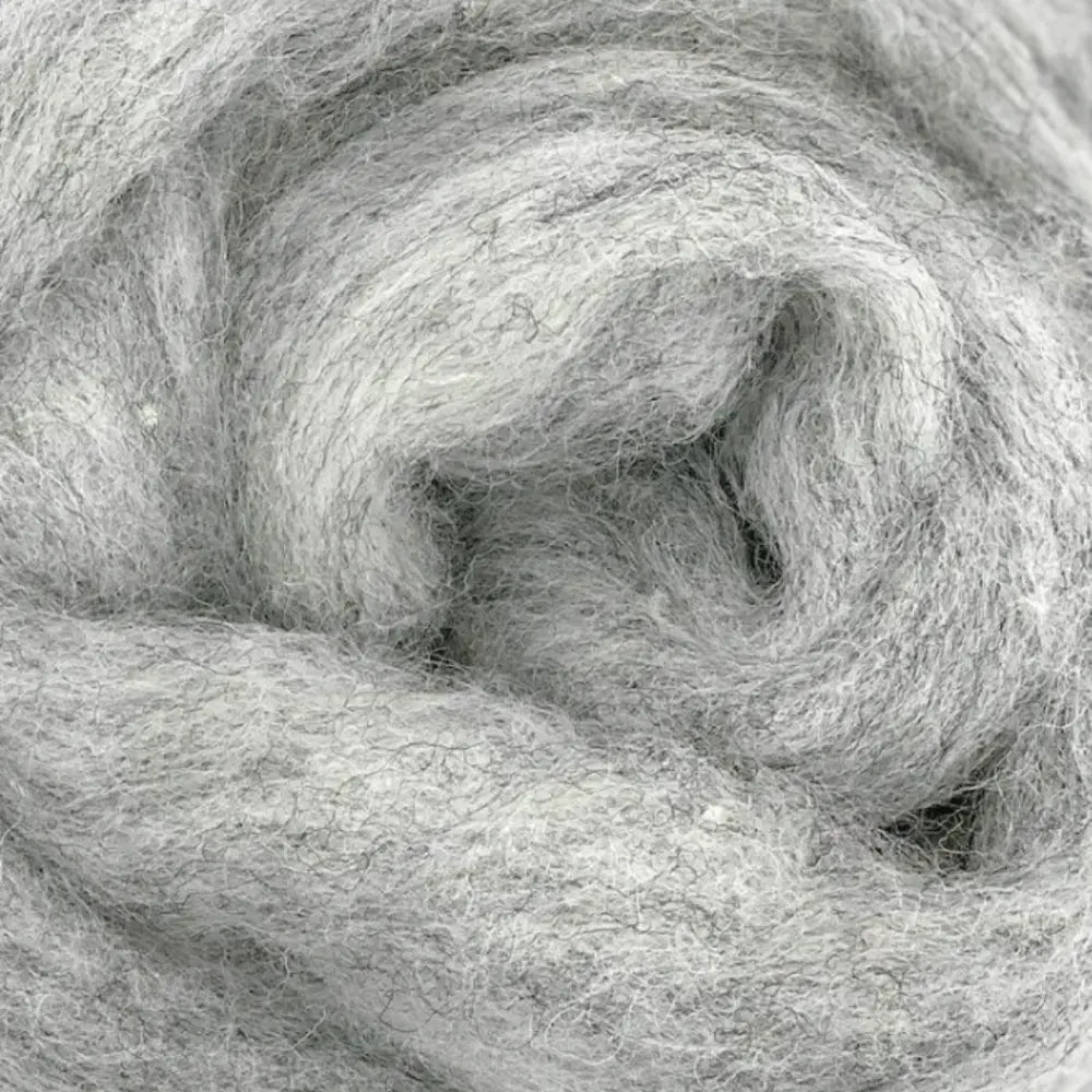 Close-up of Woodland Neutrals Corriedale wool sliver in drizzle