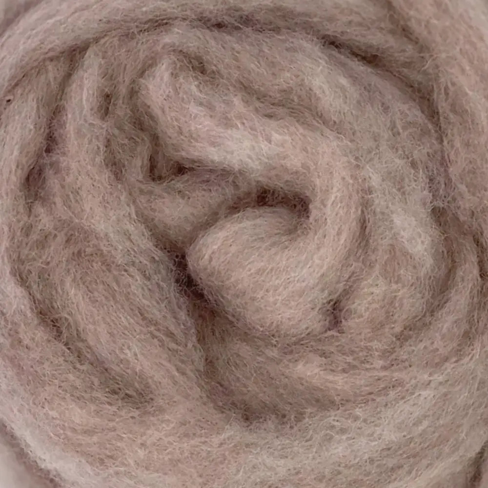 Close-up of Woodland Neutrals Corriedale wool sliver in mink