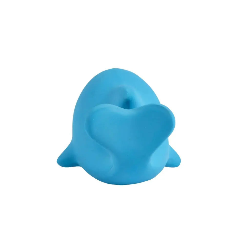 Natural rubber dolphin baby toy back view showing smooth surface and shape 