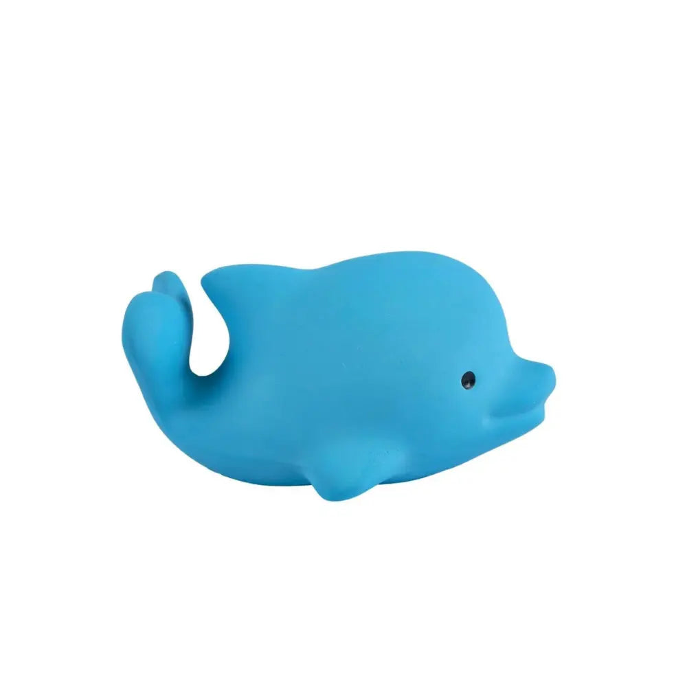 Natural rubber dolphin baby toy opposite side view showing surface and form