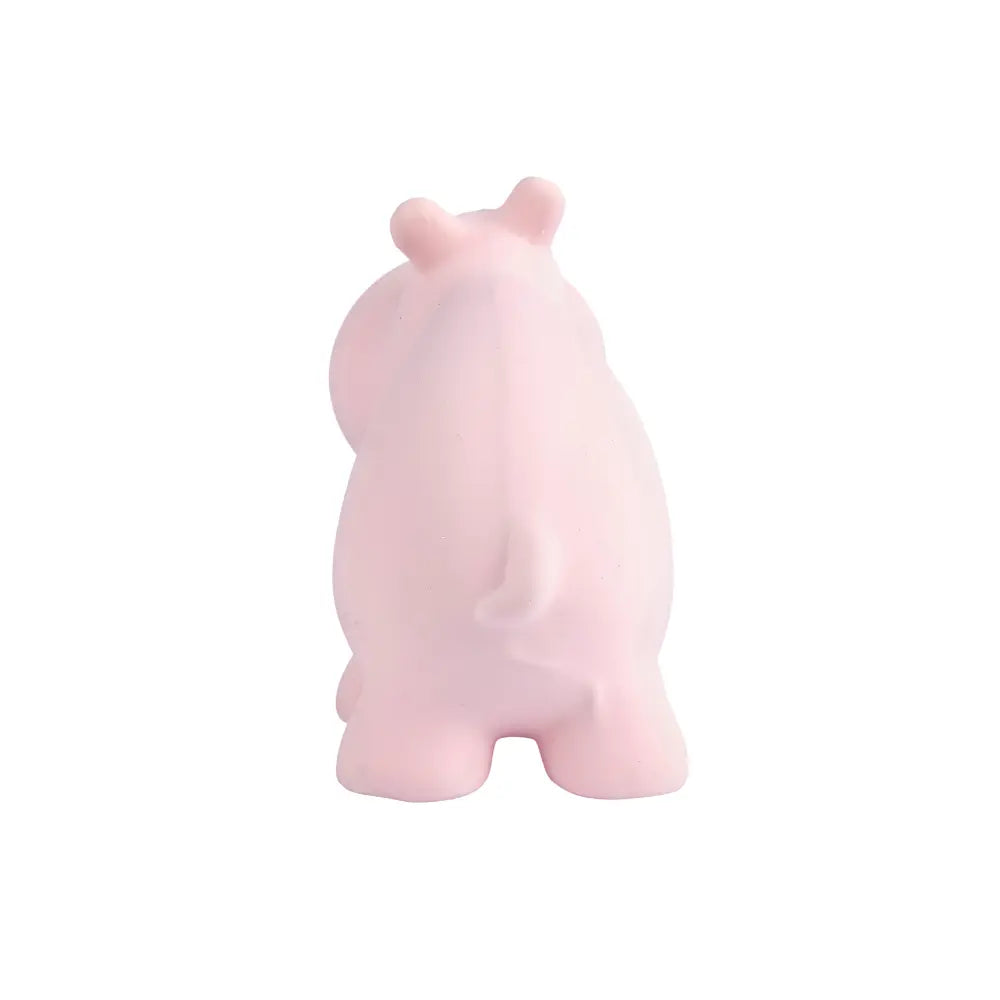 Natural rubber hippo baby teether back view showing construction and texture details
