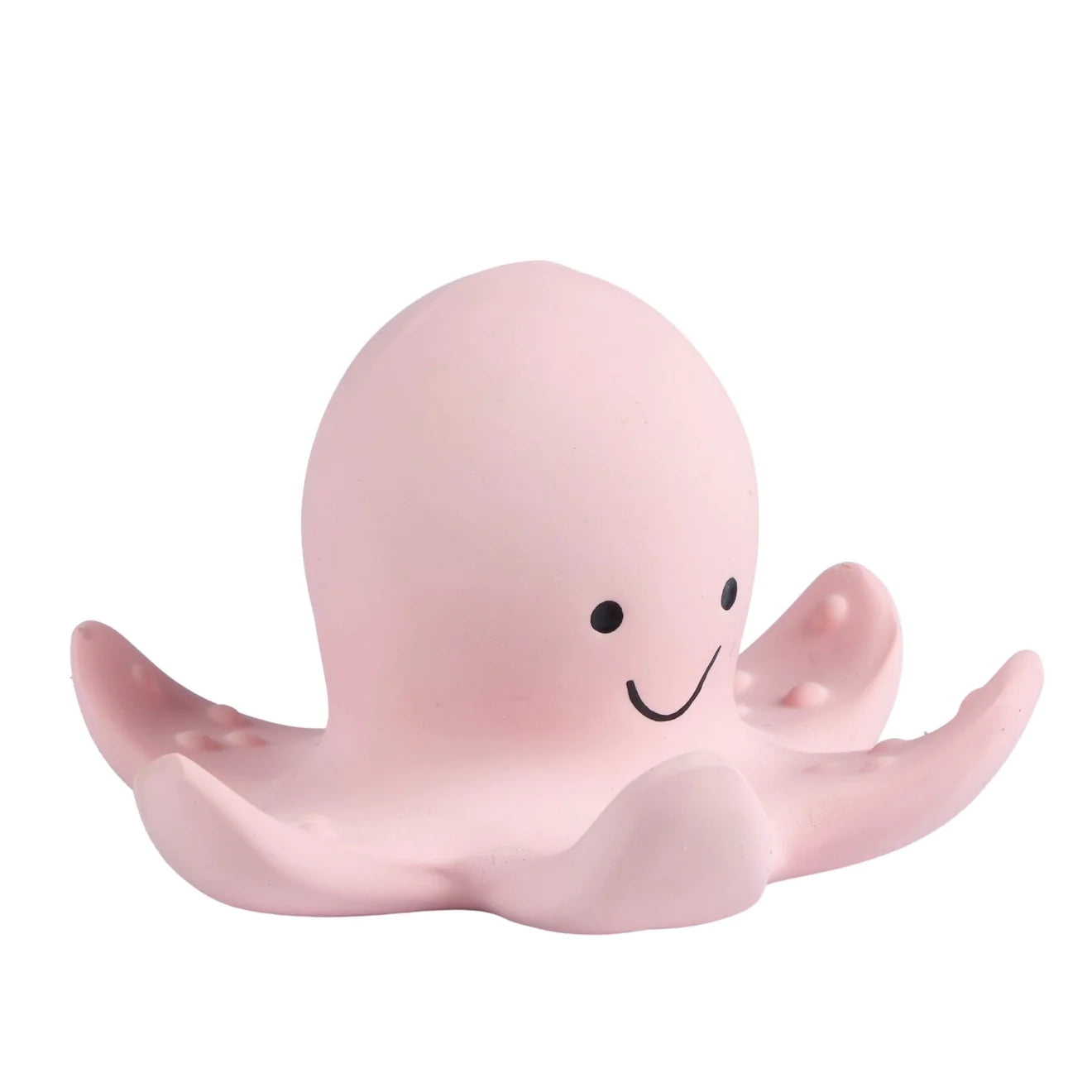 Natural rubber octopus baby toy angled view showing texture and sensory design details