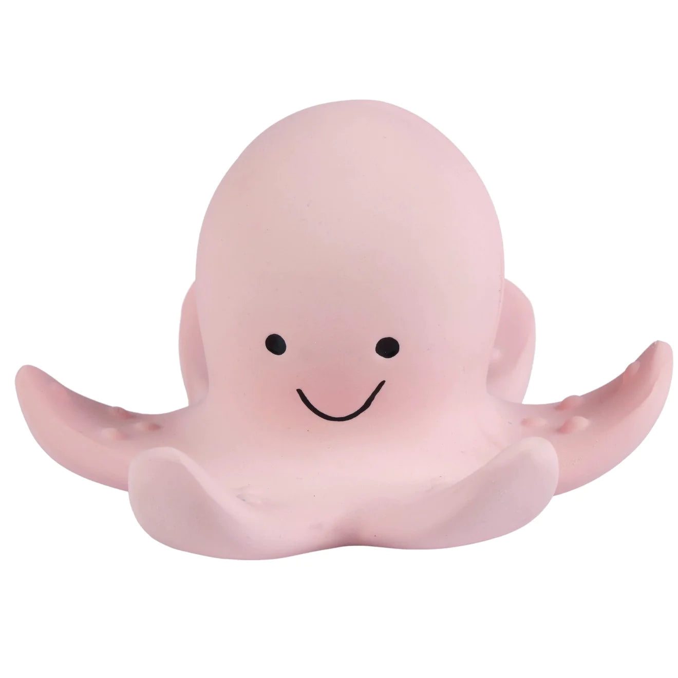 Natural rubber octopus baby toy front view showing shape and size for infant sensory play