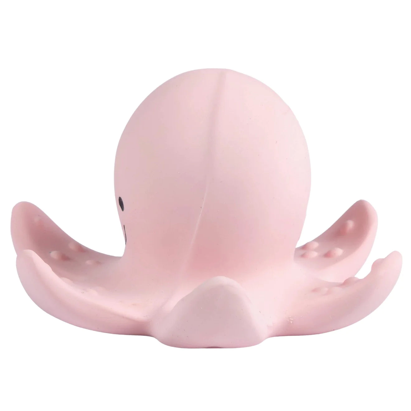 Natural rubber octopus baby toy side view showing curved tentacles for grasping and mouthing