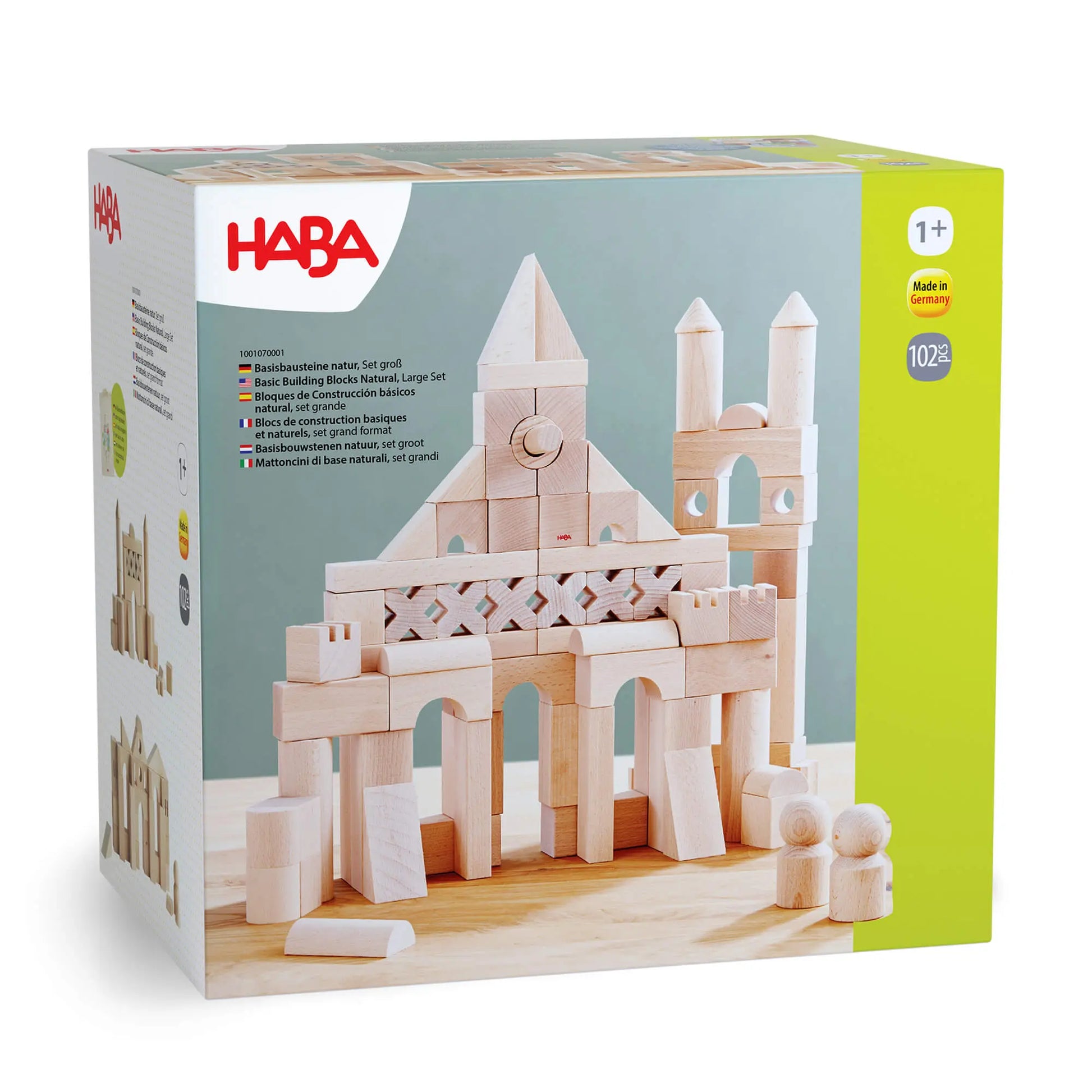 HABA building block set packaging with castle model on a white background