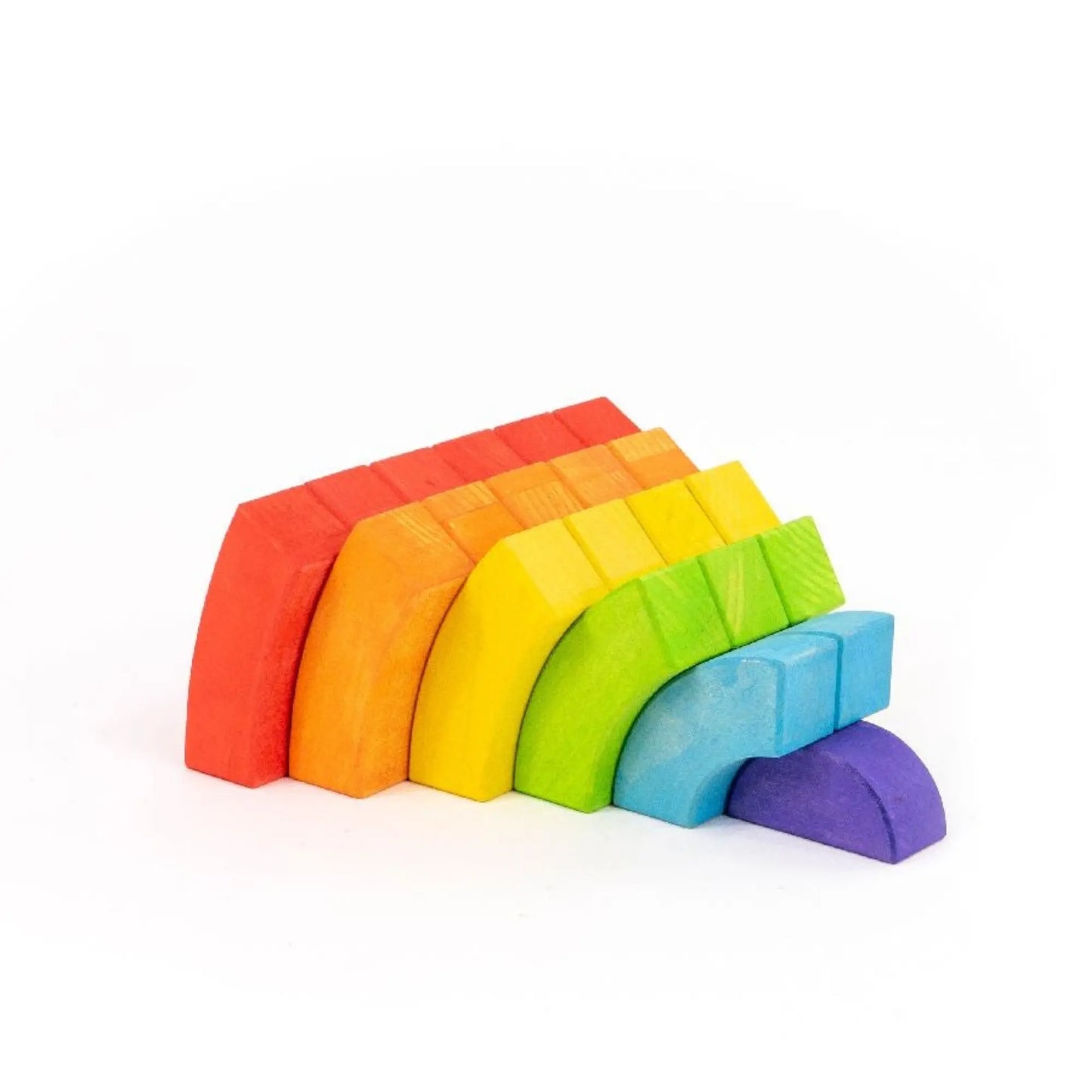 Set of rainbow-colored wooden blocks on a white background