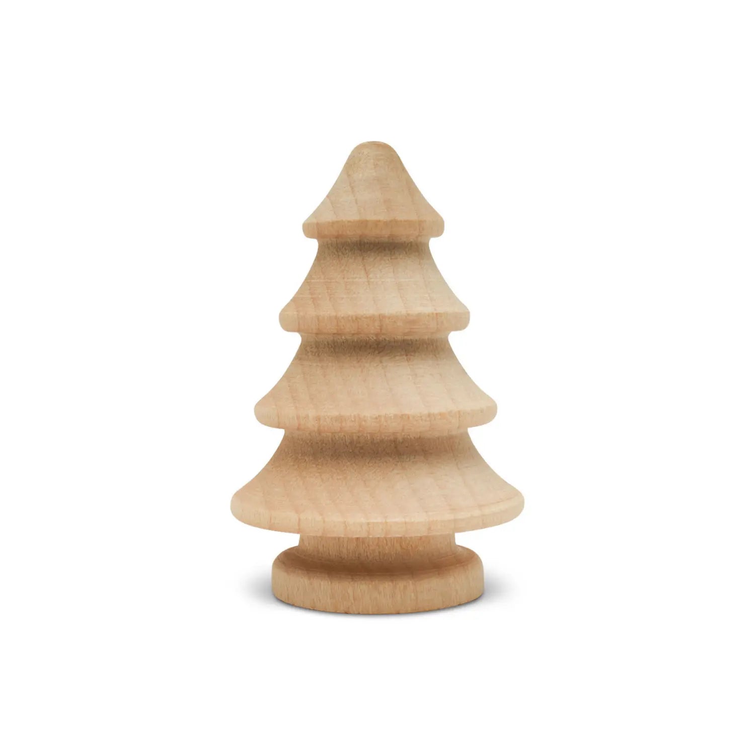 Unfinished birch wooden pine tree craft blank on white background