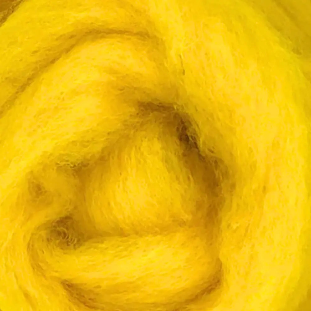 close-up of corridale wool sliver in buttercup yellow