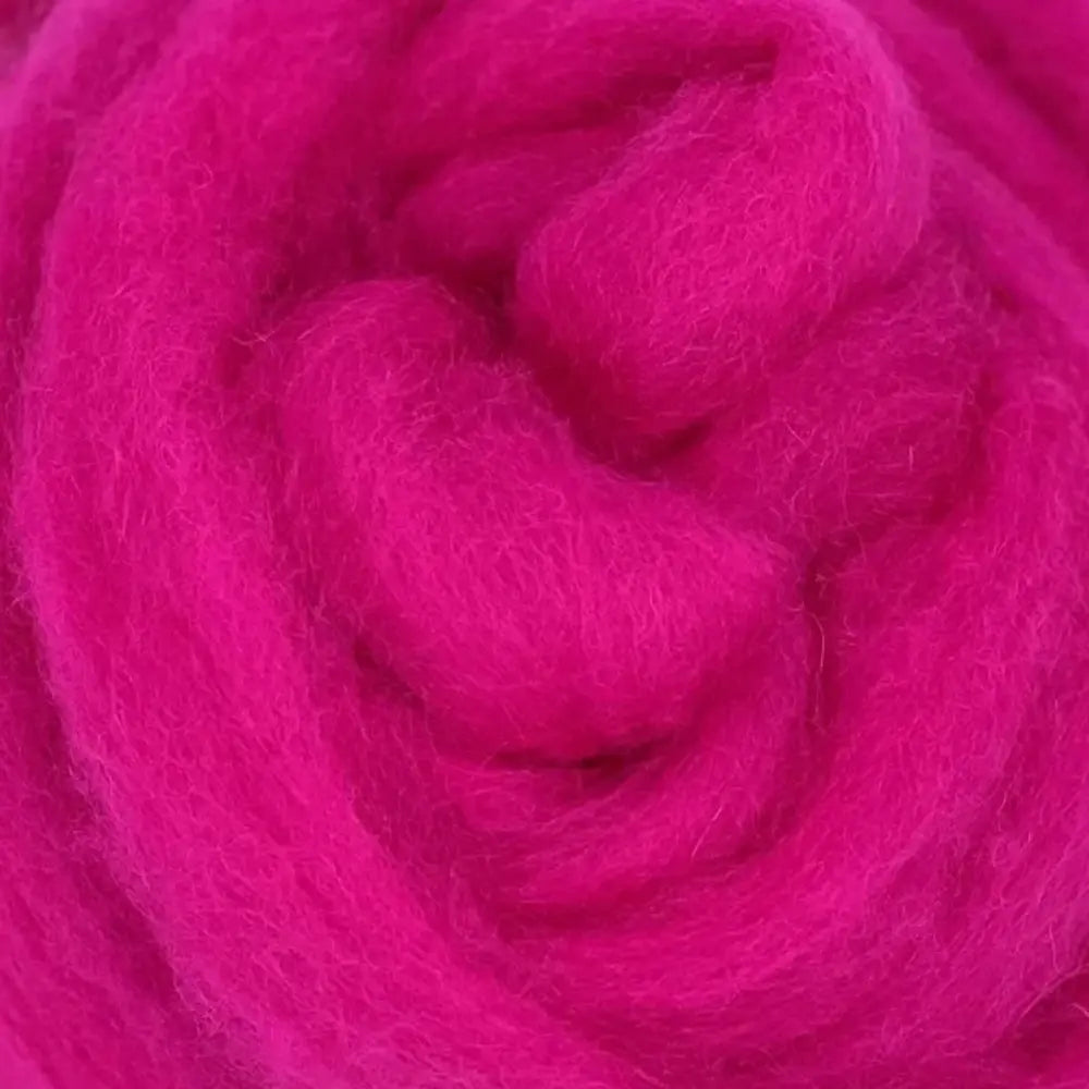 close-up of corridale wool sliver in raspberry pink