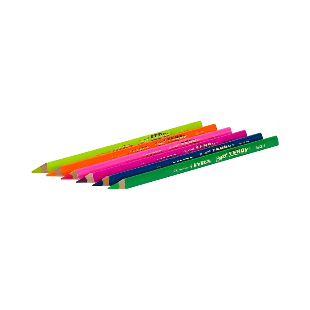 Colorful neon Lyra colored pencils on a white background