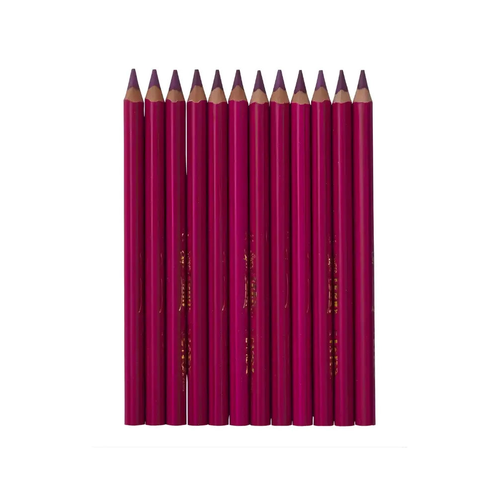 Row of neon red-colored pencils on a white background