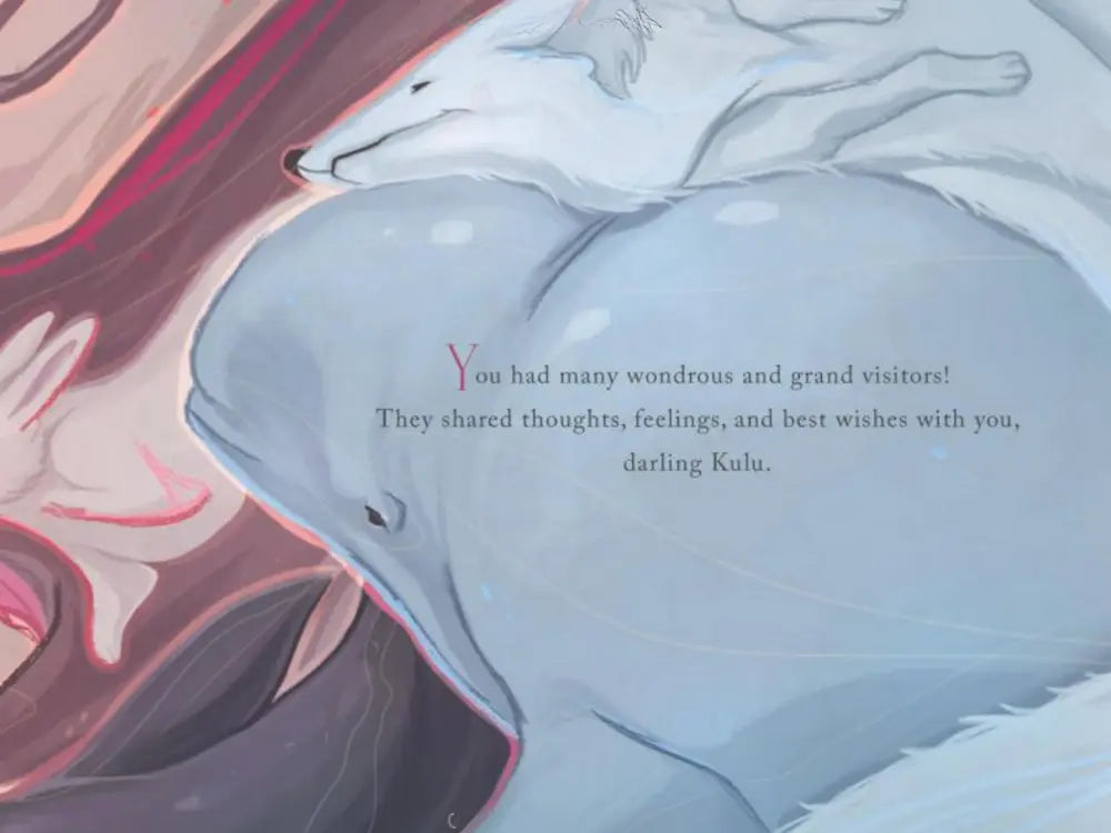 Illustration of a dolphin and a wolf with text on a colorful background